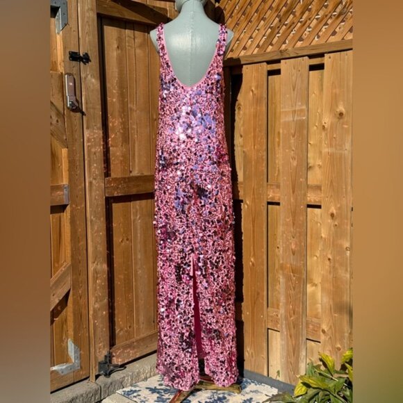 🆕 SIMKHAI 🧿 NWOT Bex Sequined Embellished Maxi Dress, Sorbet Pink - Sz US 12 - Picture 8 of 16